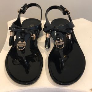 Coach Helma Jelly Sandals in Black/Gold Hardware